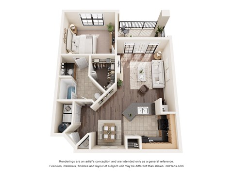 Floor plan for 1 bed, 1 bath, 792 sqft